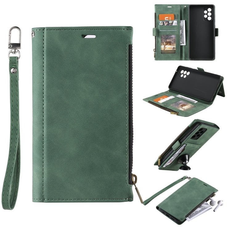 For Samsung Galaxy A32 4G Side Zipper Back Card Horizontal Flip PU Leather Case with Card Slots & Wallet & Photo Frame & Lanyard