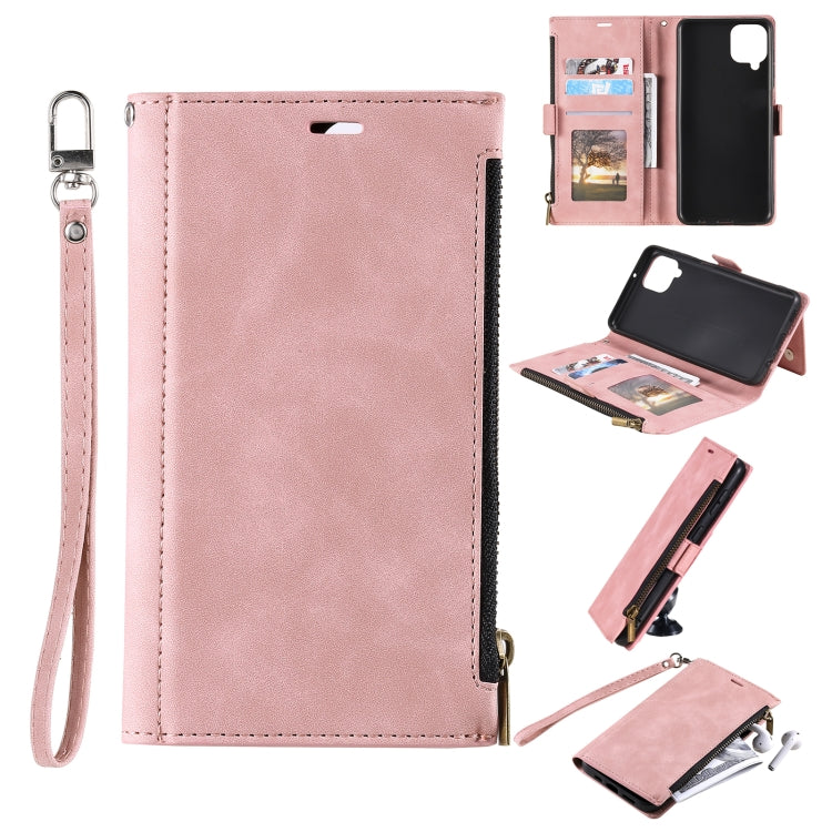 For Samsung Galaxy A42 5G Side Zipper Back Card Horizontal Flip PU Leather Case with Card Slots & Wallet & Photo Frame & Lanyard