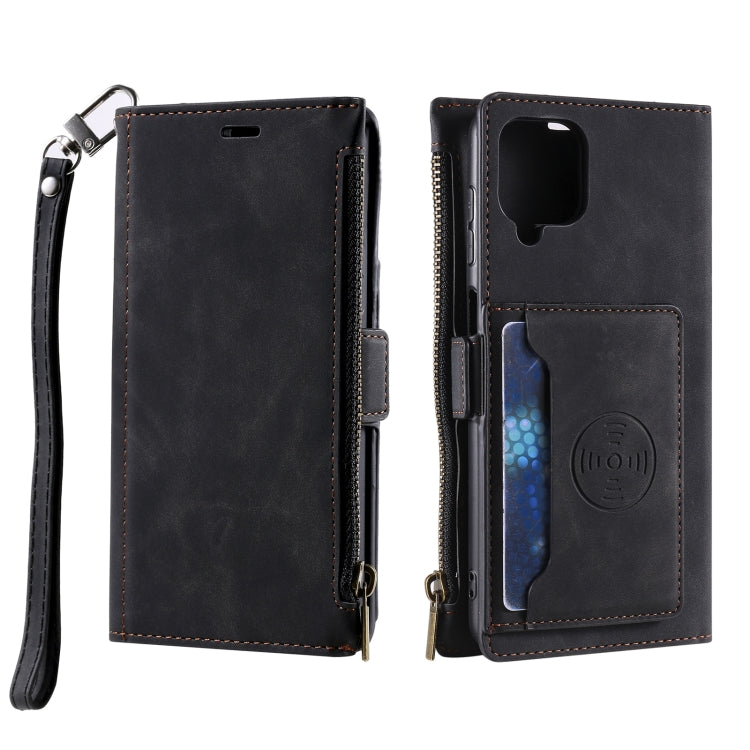 For Samsung Galaxy A42 5G Side Zipper Back Card Horizontal Flip PU Leather Case with Card Slots & Wallet & Photo Frame & Lanyard