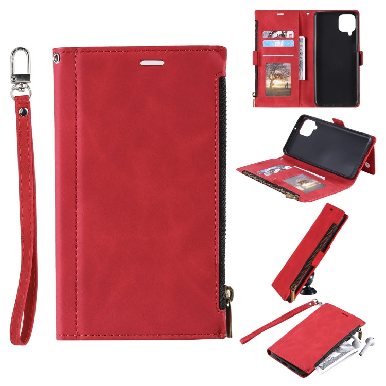 For Samsung Galaxy A42 5G Side Zipper Back Card Horizontal Flip PU Leather Case with Card Slots & Wallet & Photo Frame & Lanyard