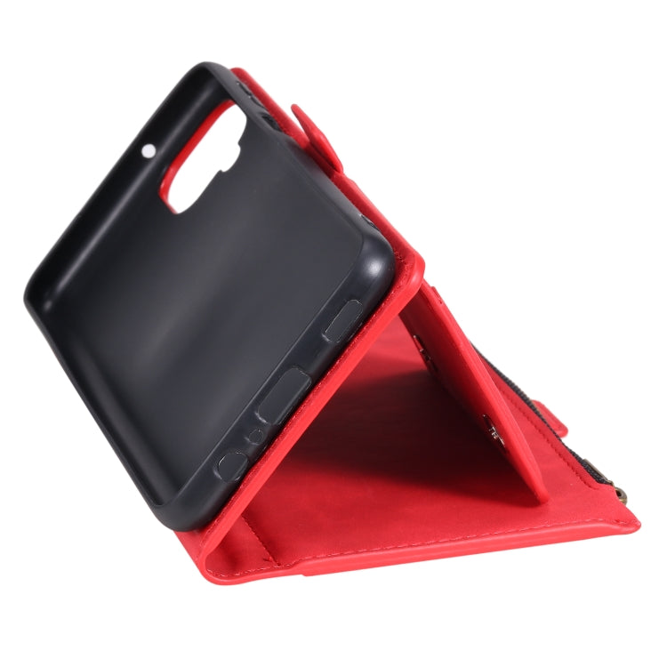 For Samsung Galaxy A42 5G Side Zipper Back Card Horizontal Flip PU Leather Case with Card Slots & Wallet & Photo Frame & Lanyard