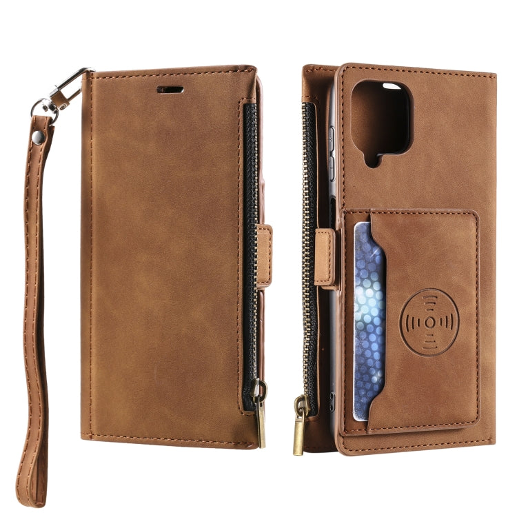 For Samsung Galaxy A42 5G Side Zipper Back Card Horizontal Flip PU Leather Case with Card Slots & Wallet & Photo Frame & Lanyard
