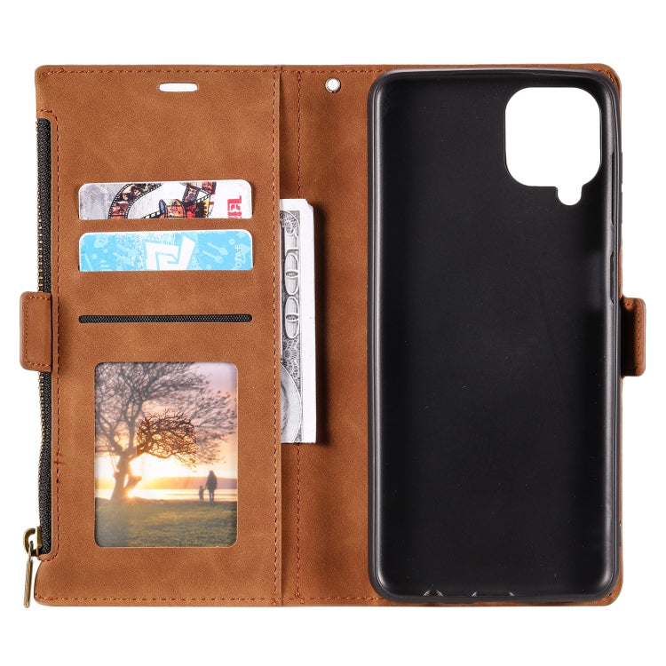 For Samsung Galaxy A42 5G Side Zipper Back Card Horizontal Flip PU Leather Case with Card Slots & Wallet & Photo Frame & Lanyard