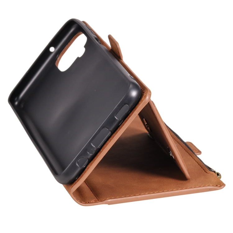 For Samsung Galaxy A42 5G Side Zipper Back Card Horizontal Flip PU Leather Case with Card Slots & Wallet & Photo Frame & Lanyard