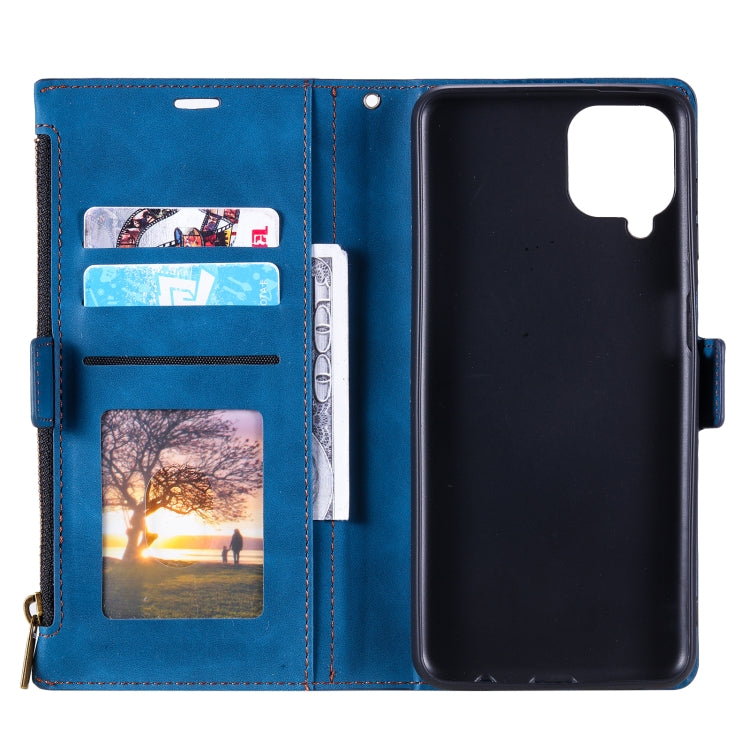 For Samsung Galaxy A42 5G Side Zipper Back Card Horizontal Flip PU Leather Case with Card Slots & Wallet & Photo Frame & Lanyard