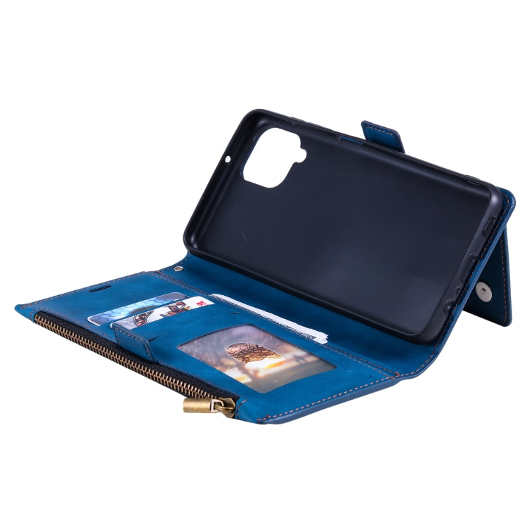 For Samsung Galaxy A42 5G Side Zipper Back Card Horizontal Flip PU Leather Case with Card Slots & Wallet & Photo Frame & Lanyard