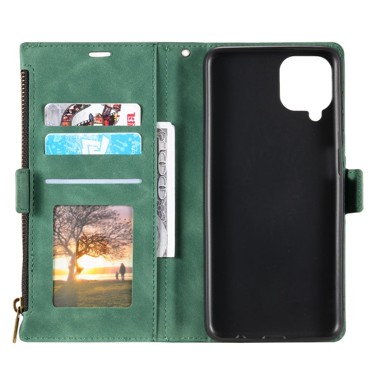 For Samsung Galaxy A42 5G Side Zipper Back Card Horizontal Flip PU Leather Case with Card Slots & Wallet & Photo Frame & Lanyard