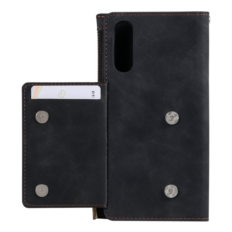 For Samsung Galaxy A50s Side Zipper Back Card Horizontal Flip PU Leather Case with Card Slots & Wallet & Photo Frame & Lanyard