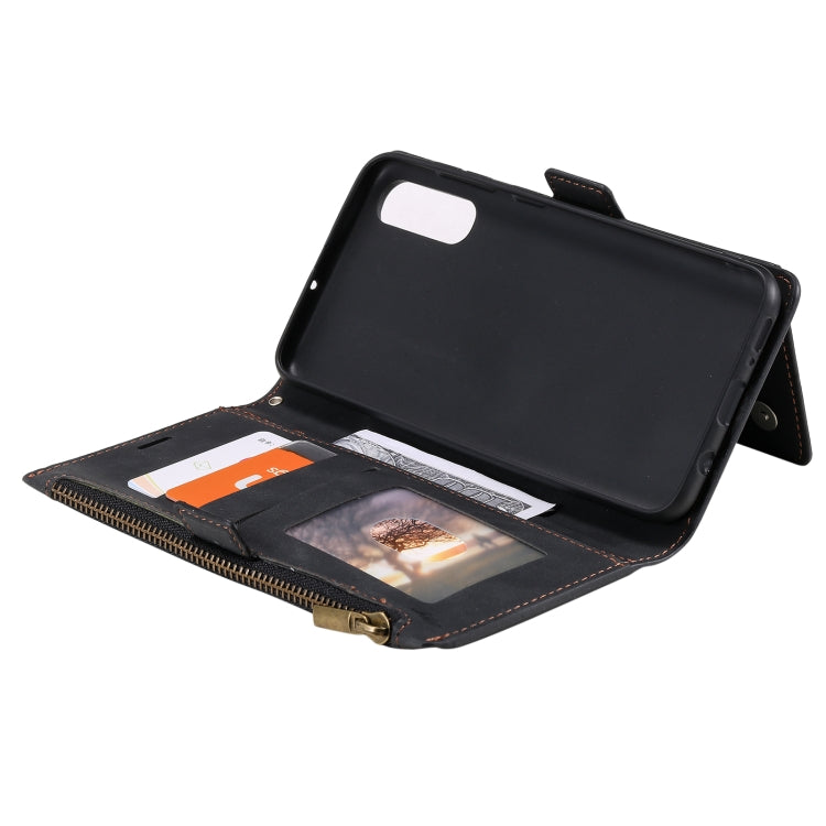 For Samsung Galaxy A50s Side Zipper Back Card Horizontal Flip PU Leather Case with Card Slots & Wallet & Photo Frame & Lanyard