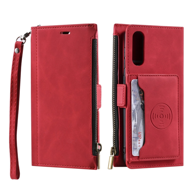 For Samsung Galaxy A50s Side Zipper Back Card Horizontal Flip PU Leather Case with Card Slots & Wallet & Photo Frame & Lanyard