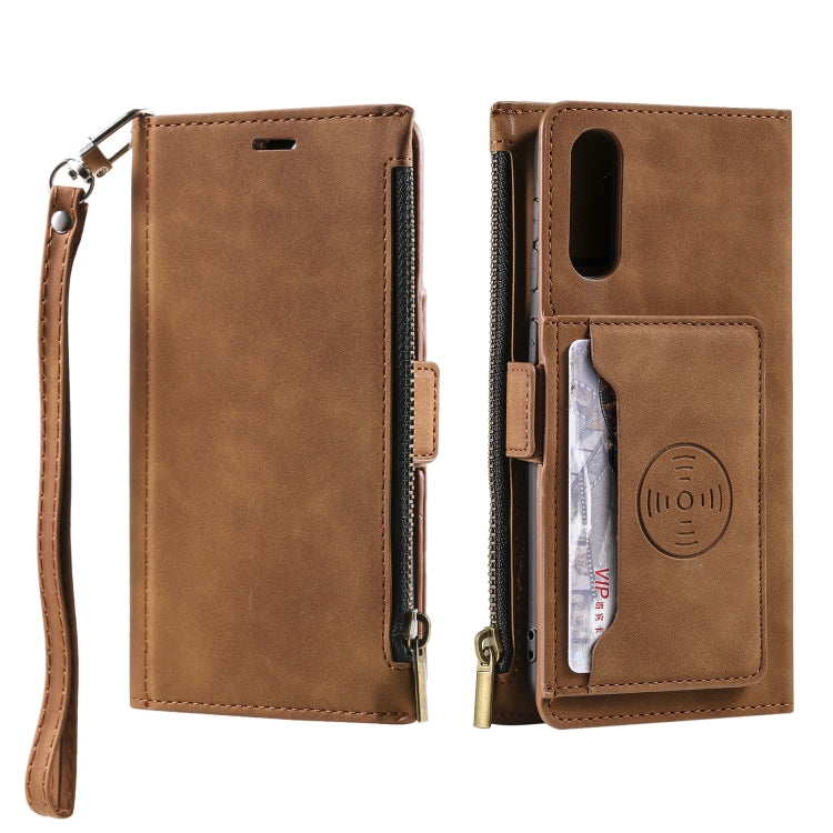 For Samsung Galaxy A50s Side Zipper Back Card Horizontal Flip PU Leather Case with Card Slots & Wallet & Photo Frame & Lanyard