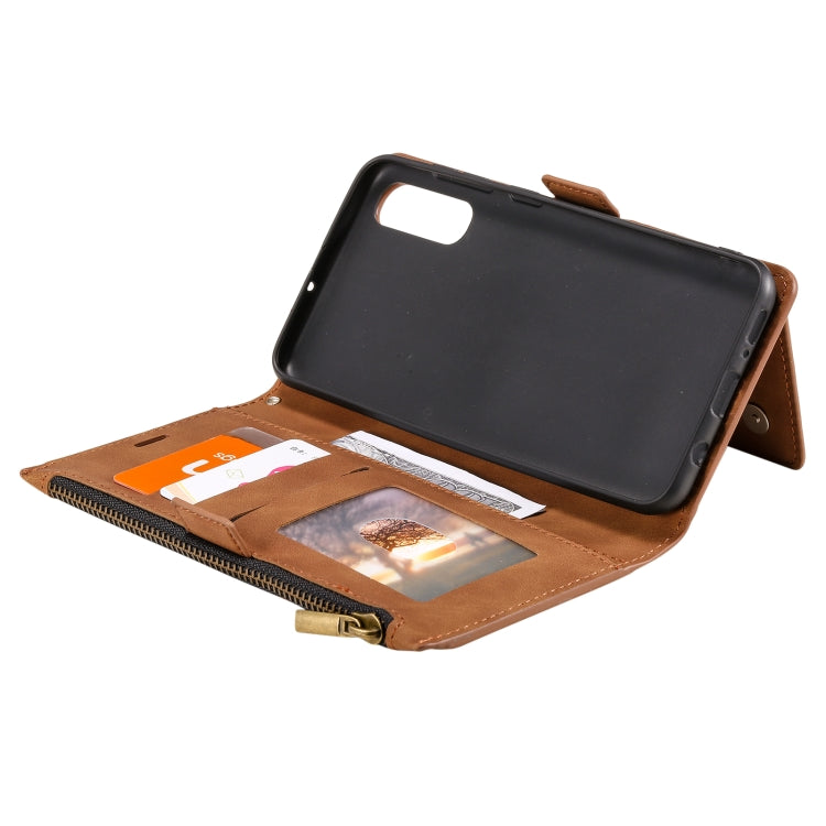 For Samsung Galaxy A50s Side Zipper Back Card Horizontal Flip PU Leather Case with Card Slots & Wallet & Photo Frame & Lanyard