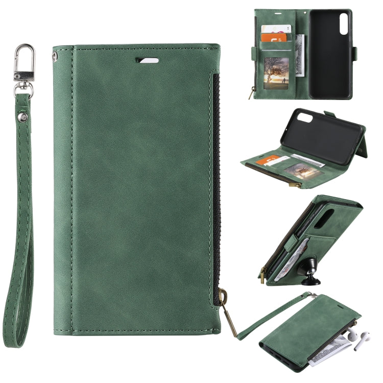 For Samsung Galaxy A50s Side Zipper Back Card Horizontal Flip PU Leather Case with Card Slots & Wallet & Photo Frame & Lanyard