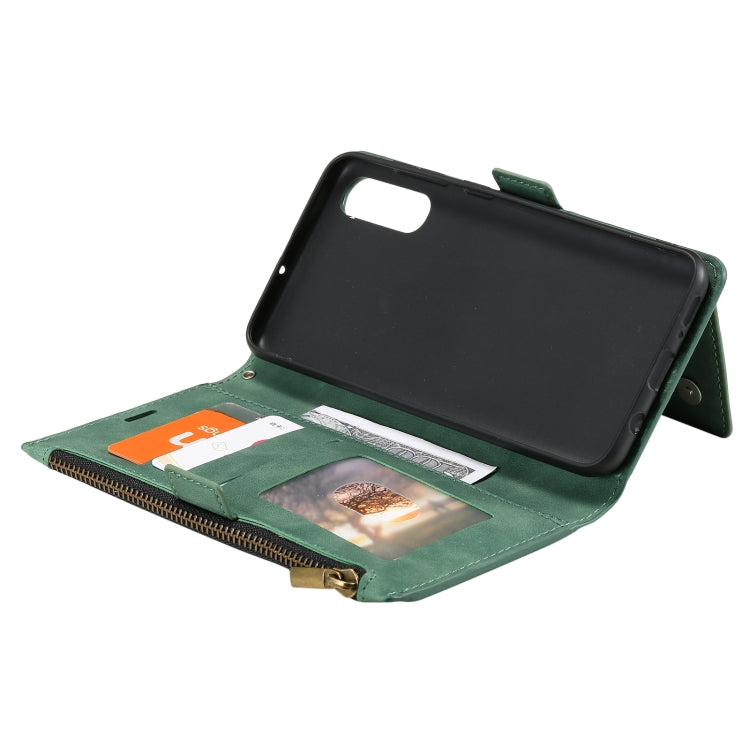 For Samsung Galaxy A50s Side Zipper Back Card Horizontal Flip PU Leather Case with Card Slots & Wallet & Photo Frame & Lanyard
