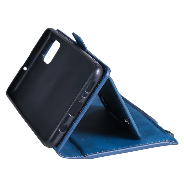 For Samsung Galaxy A51 5G Side Zipper Back Card Horizontal Flip PU Leather Case with Card Slots & Wallet & Photo Frame & Lanyard