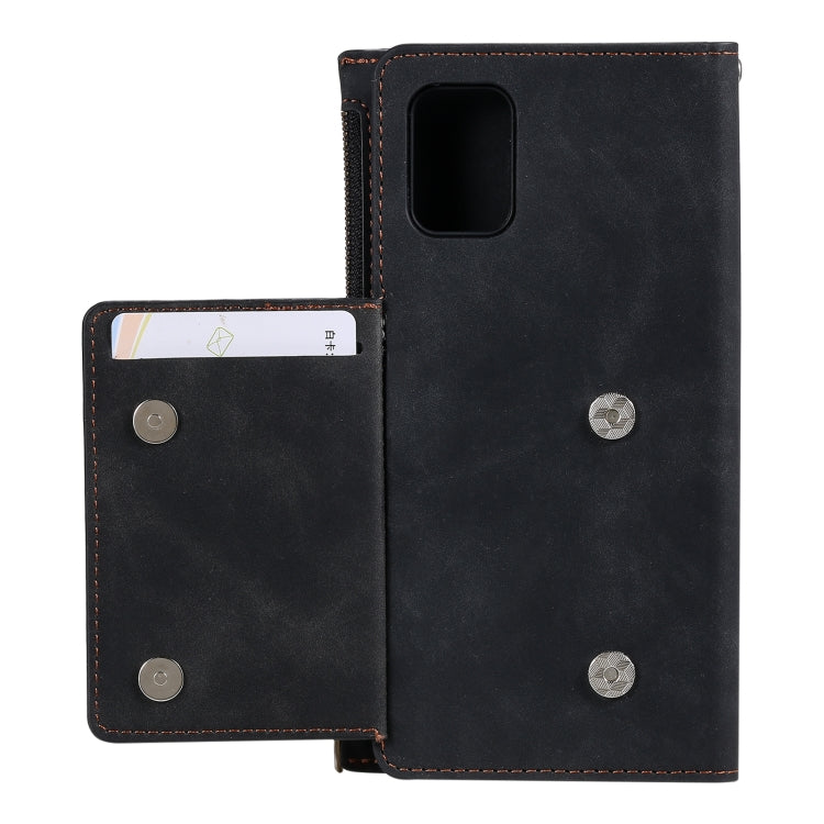 For Samsung Galaxy A51 Side Zipper Back Card Horizontal Flip PU Leather Case with Card Slots & Wallet & Photo Frame & Lanyard