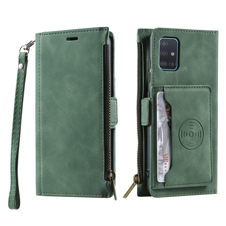 For Samsung Galaxy A51 Side Zipper Back Card Horizontal Flip PU Leather Case with Card Slots & Wallet & Photo Frame & Lanyard