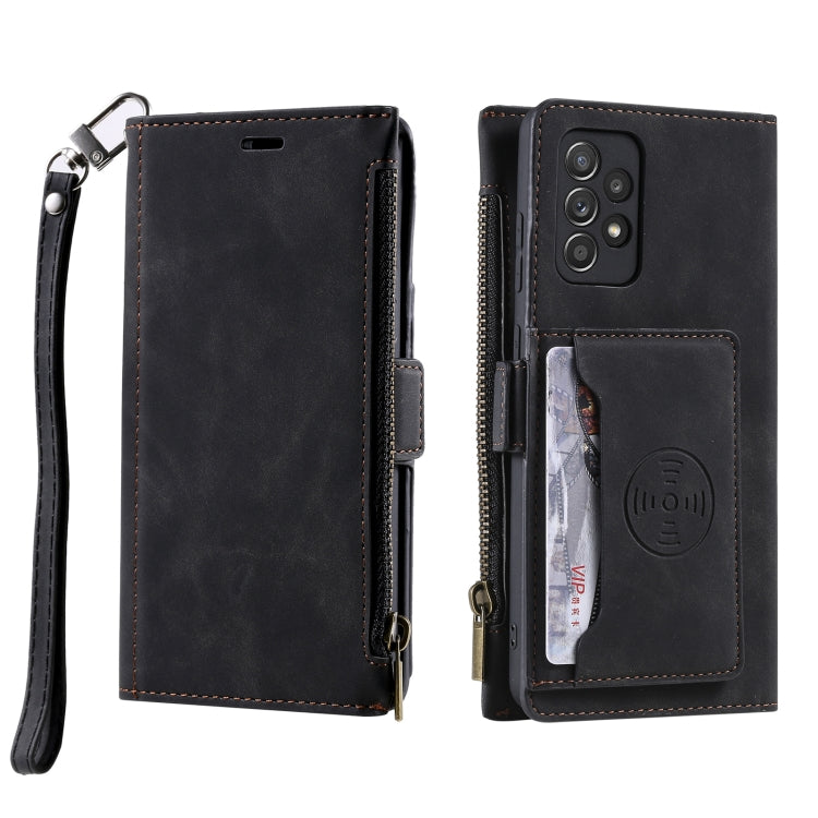 For Samsung Galaxy A52 Side Zipper Back Card Horizontal Flip PU Leather Case with Card Slots & Wallet & Photo Frame & Lanyard