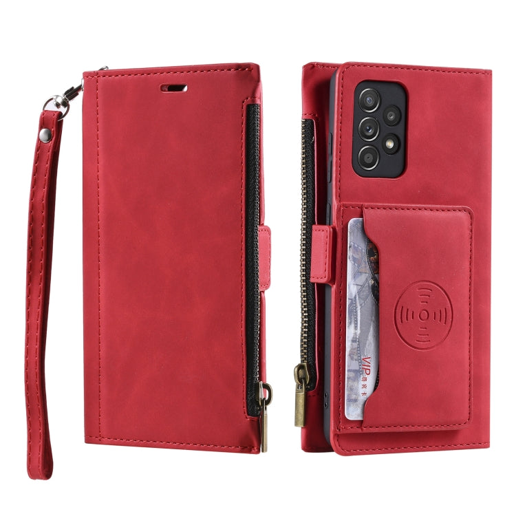 For Samsung Galaxy A52 Side Zipper Back Card Horizontal Flip PU Leather Case with Card Slots & Wallet & Photo Frame & Lanyard