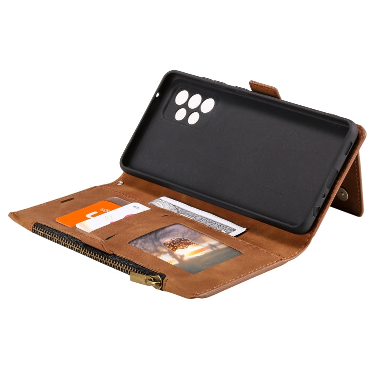 For Samsung Galaxy A52 Side Zipper Back Card Horizontal Flip PU Leather Case with Card Slots & Wallet & Photo Frame & Lanyard