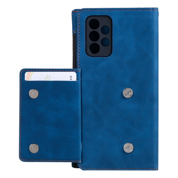 For Samsung Galaxy A52 Side Zipper Back Card Horizontal Flip PU Leather Case with Card Slots & Wallet & Photo Frame & Lanyard