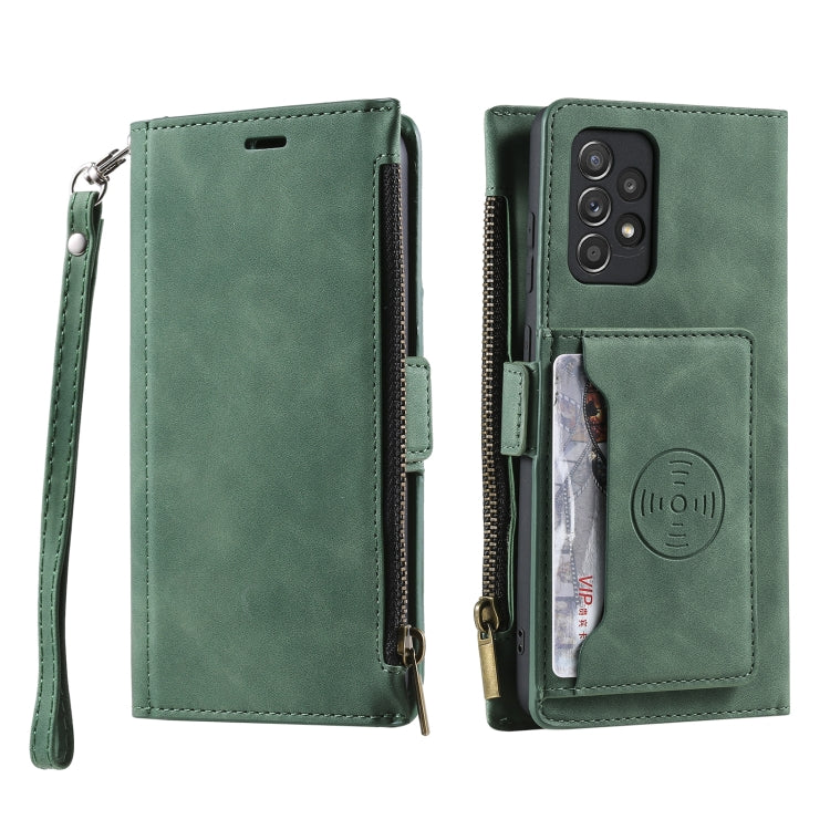 For Samsung Galaxy A52 Side Zipper Back Card Horizontal Flip PU Leather Case with Card Slots & Wallet & Photo Frame & Lanyard
