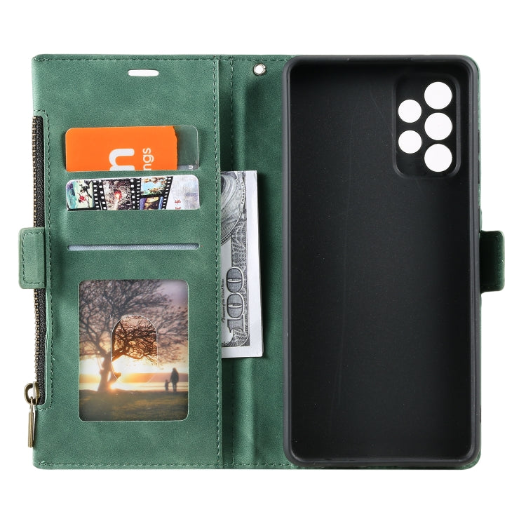 For Samsung Galaxy A52 Side Zipper Back Card Horizontal Flip PU Leather Case with Card Slots & Wallet & Photo Frame & Lanyard