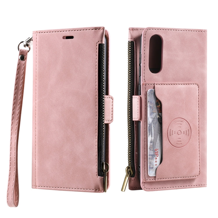 For Samsung Galaxy A70 Side Zipper Back Card Horizontal Flip PU Leather Case with Card Slots & Wallet & Photo Frame & Lanyard