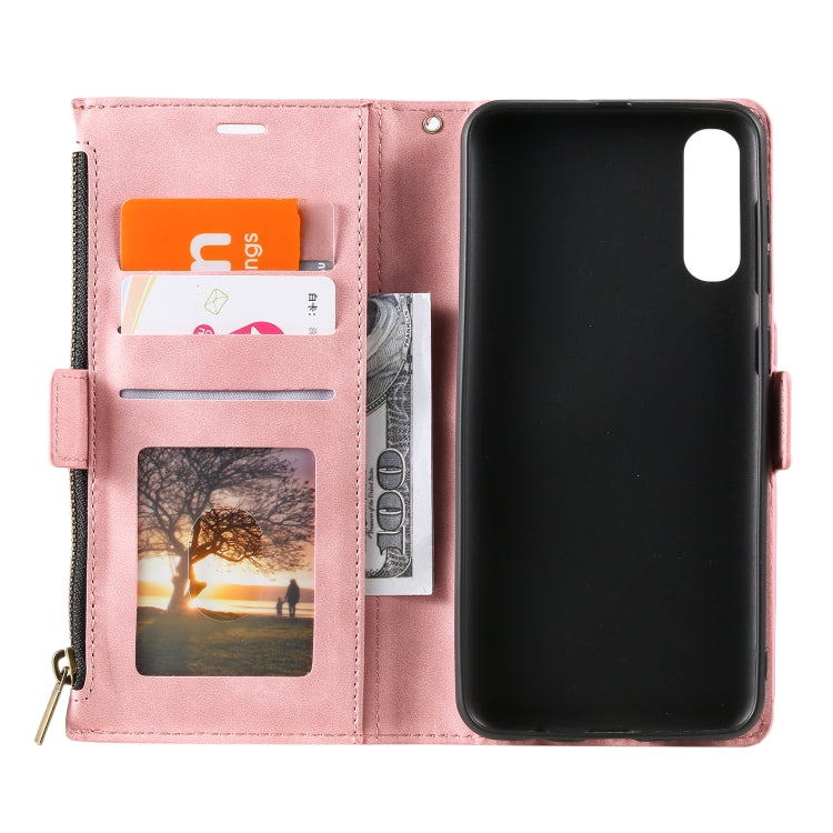 For Samsung Galaxy A70 Side Zipper Back Card Horizontal Flip PU Leather Case with Card Slots & Wallet & Photo Frame & Lanyard