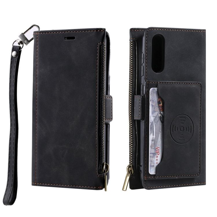 For Samsung Galaxy A70 Side Zipper Back Card Horizontal Flip PU Leather Case with Card Slots & Wallet & Photo Frame & Lanyard