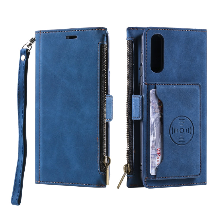 For Samsung Galaxy A70 Side Zipper Back Card Horizontal Flip PU Leather Case with Card Slots & Wallet & Photo Frame & Lanyard