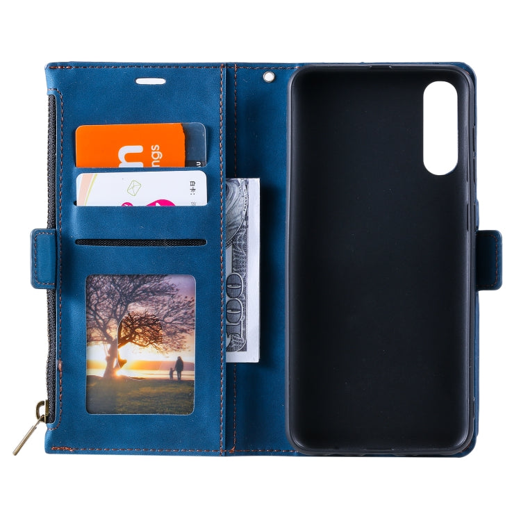 For Samsung Galaxy A70 Side Zipper Back Card Horizontal Flip PU Leather Case with Card Slots & Wallet & Photo Frame & Lanyard