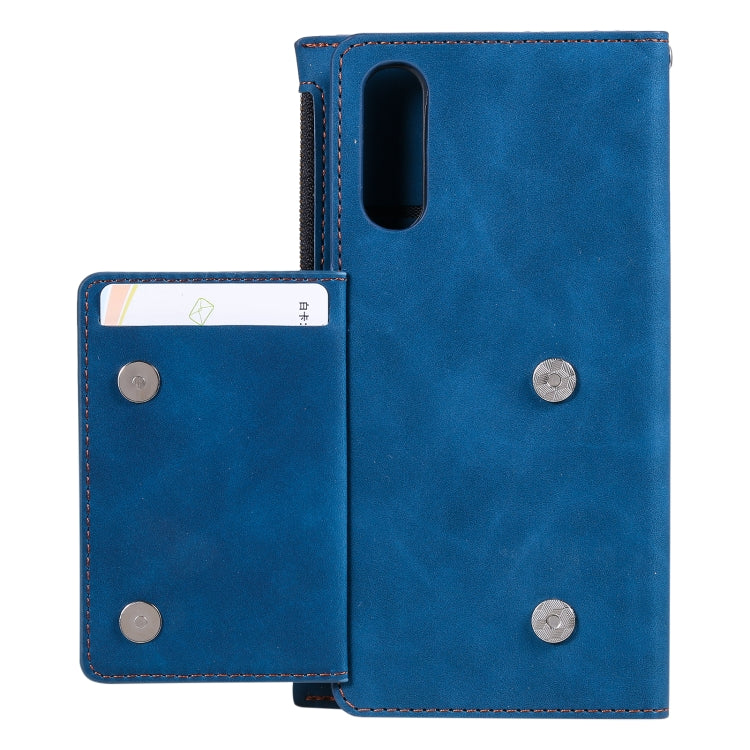 For Samsung Galaxy A70 Side Zipper Back Card Horizontal Flip PU Leather Case with Card Slots & Wallet & Photo Frame & Lanyard
