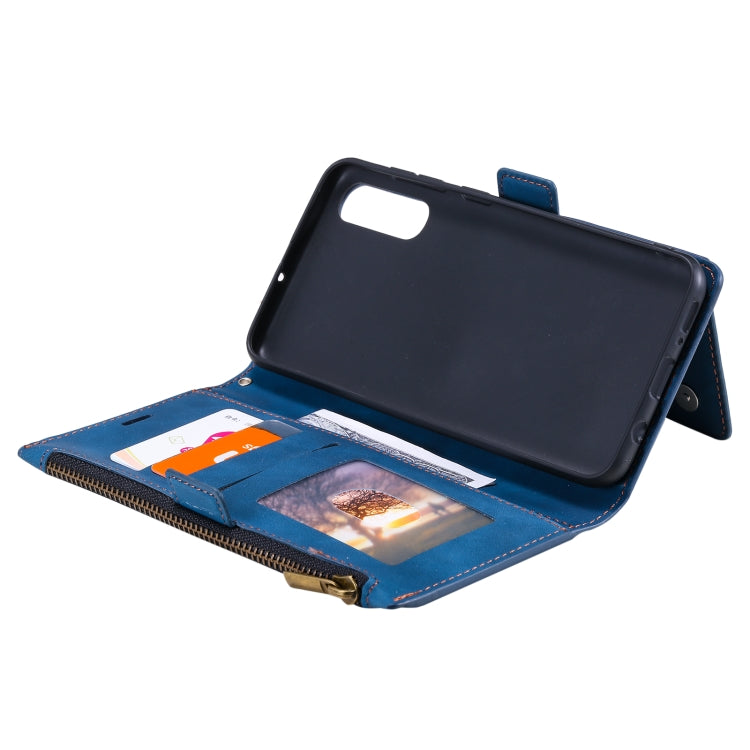 For Samsung Galaxy A70 Side Zipper Back Card Horizontal Flip PU Leather Case with Card Slots & Wallet & Photo Frame & Lanyard