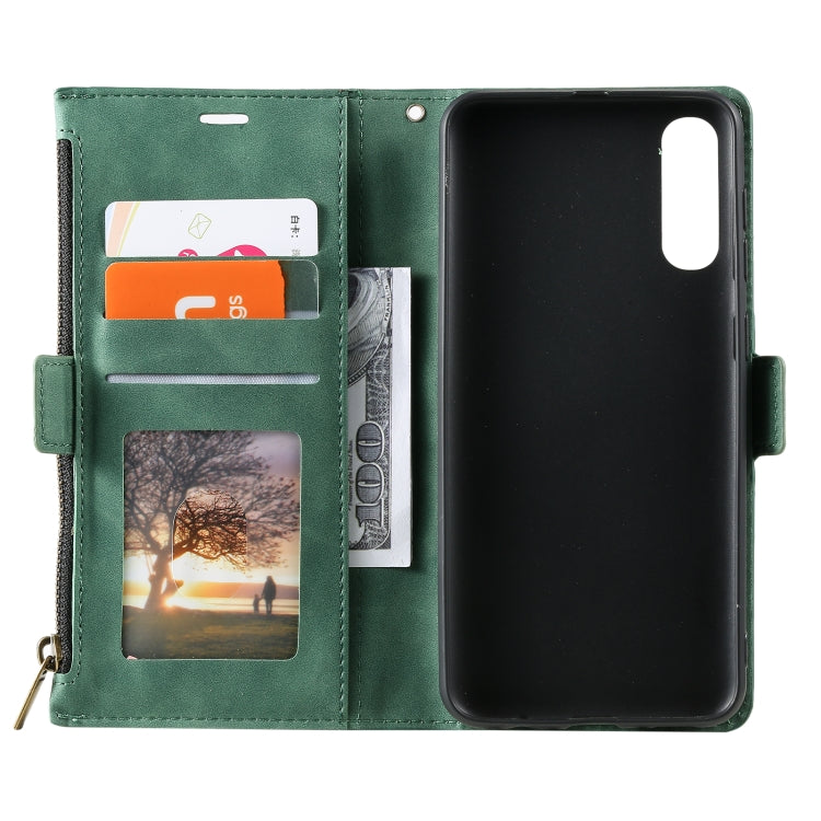 For Samsung Galaxy A70 Side Zipper Back Card Horizontal Flip PU Leather Case with Card Slots & Wallet & Photo Frame & Lanyard