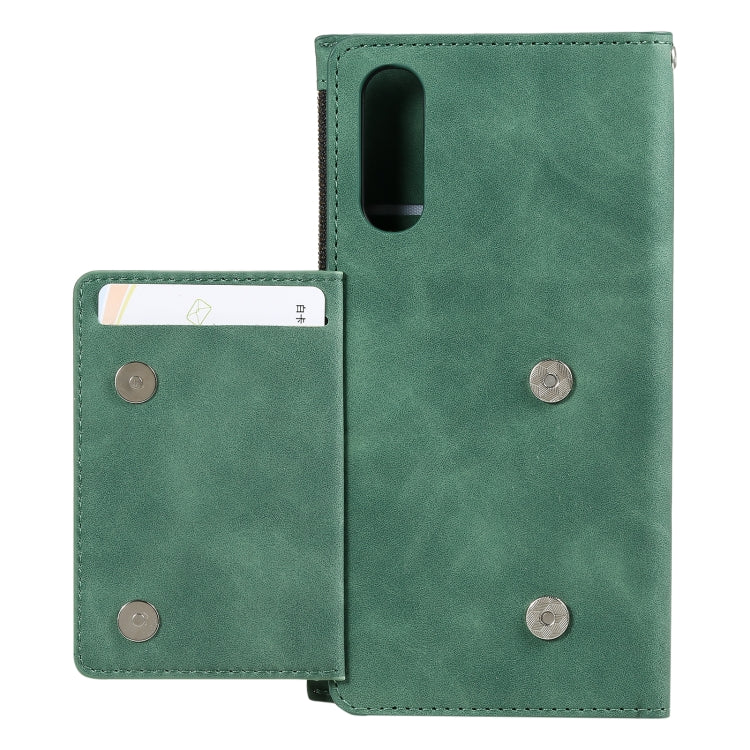 For Samsung Galaxy A70 Side Zipper Back Card Horizontal Flip PU Leather Case with Card Slots & Wallet & Photo Frame & Lanyard