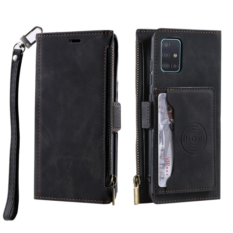For Samsung Galaxy A71 5G Side Zipper Back Card Horizontal Flip PU Leather Case with Card Slots & Wallet & Photo Frame & Lanyard