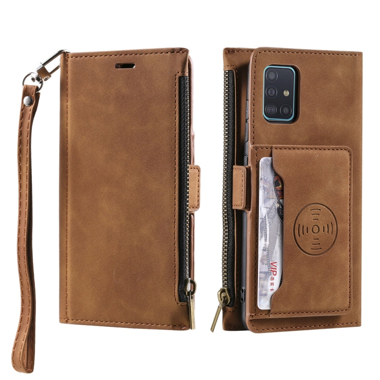 For Samsung Galaxy A71 5G Side Zipper Back Card Horizontal Flip PU Leather Case with Card Slots & Wallet & Photo Frame & Lanyard