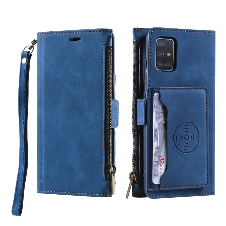 For Samsung Galaxy A71 Side Zipper Back Card Horizontal Flip PU Leather Case with Card Slots & Wallet & Photo Frame & Lanyard