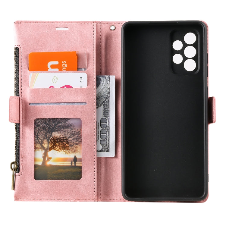 For Samsung Galaxy A72 Side Zipper Back Card Horizontal Flip PU Leather Case with Card Slots & Wallet & Photo Frame & Lanyard