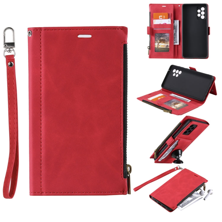For Samsung Galaxy A72 Side Zipper Back Card Horizontal Flip PU Leather Case with Card Slots & Wallet & Photo Frame & Lanyard
