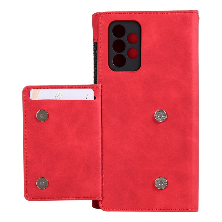 For Samsung Galaxy A72 Side Zipper Back Card Horizontal Flip PU Leather Case with Card Slots & Wallet & Photo Frame & Lanyard