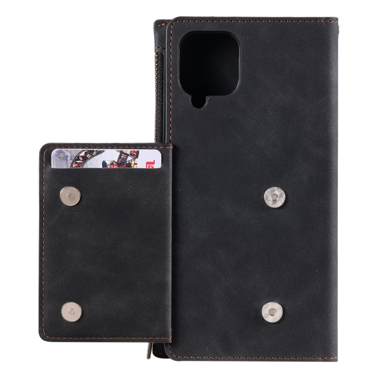 For Samsung Galaxy A12 5G Side Zipper Back Card Horizontal Flip PU Leather Case with Card Slots & Wallet & Photo Frame & Lanyard