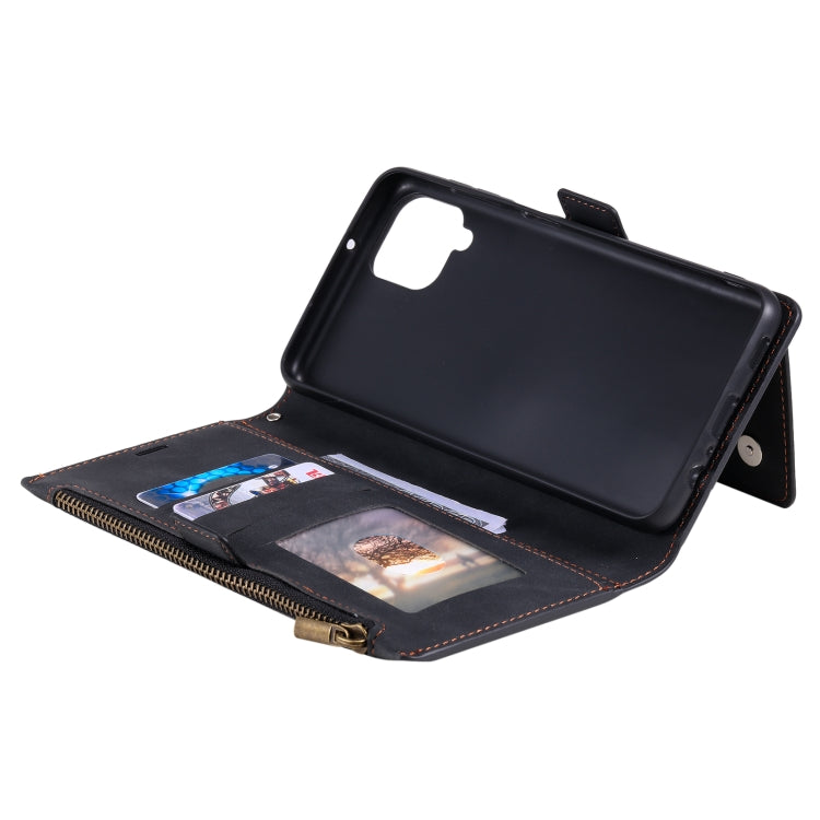 For Samsung Galaxy A12 5G Side Zipper Back Card Horizontal Flip PU Leather Case with Card Slots & Wallet & Photo Frame & Lanyard
