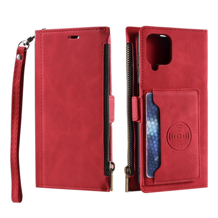 For Samsung Galaxy A12 5G Side Zipper Back Card Horizontal Flip PU Leather Case with Card Slots & Wallet & Photo Frame & Lanyard