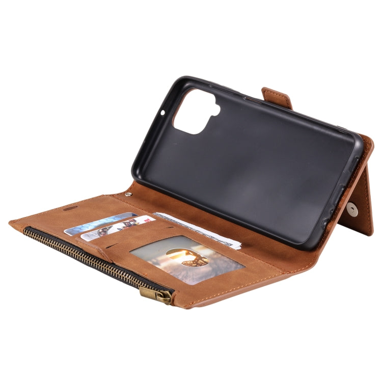 For Samsung Galaxy A12 5G Side Zipper Back Card Horizontal Flip PU Leather Case with Card Slots & Wallet & Photo Frame & Lanyard
