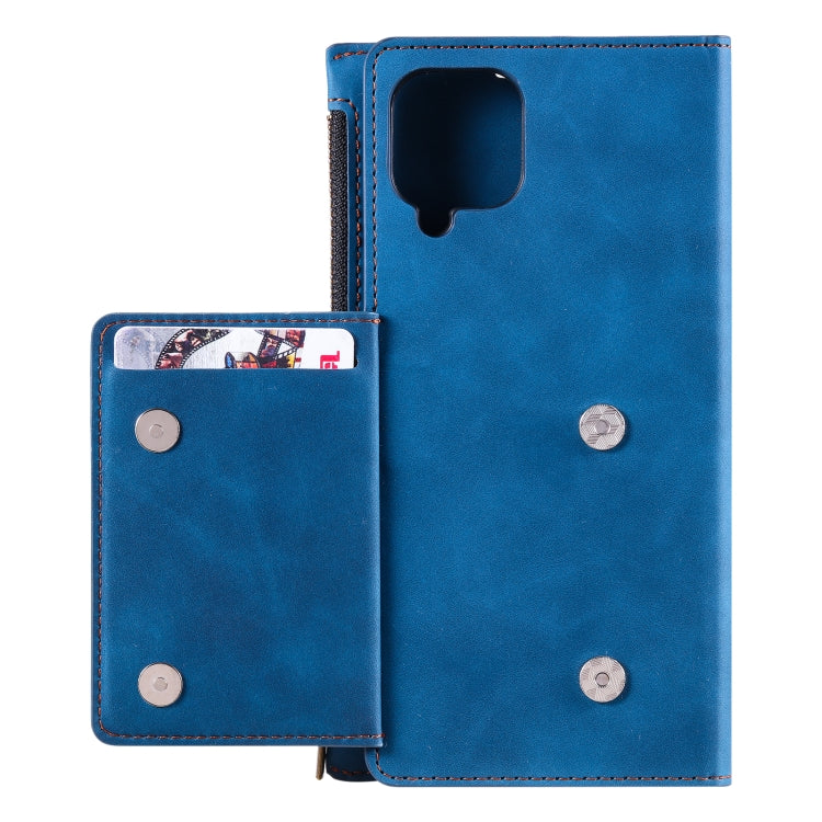 For Samsung Galaxy A12 5G Side Zipper Back Card Horizontal Flip PU Leather Case with Card Slots & Wallet & Photo Frame & Lanyard