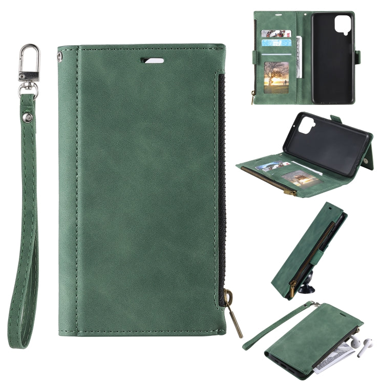 For Samsung Galaxy A12 5G Side Zipper Back Card Horizontal Flip PU Leather Case with Card Slots & Wallet & Photo Frame & Lanyard