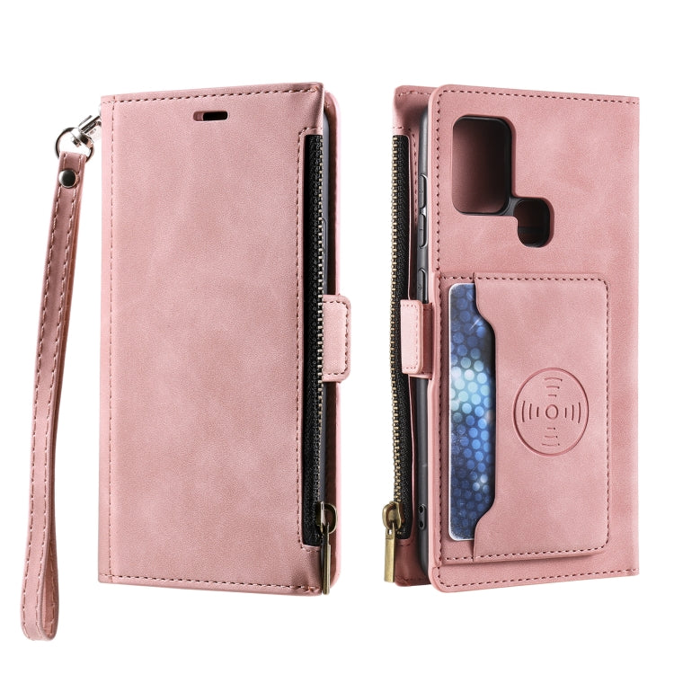For Samsung Galaxy A21s Side Zipper Back Card Horizontal Flip PU Leather Case with Card Slots & Wallet & Photo Frame & Lanyard