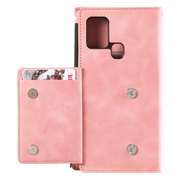 For Samsung Galaxy A21s Side Zipper Back Card Horizontal Flip PU Leather Case with Card Slots & Wallet & Photo Frame & Lanyard